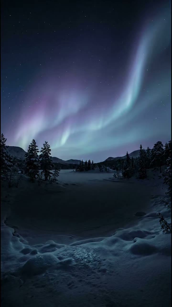 Aurora over a snowy valley