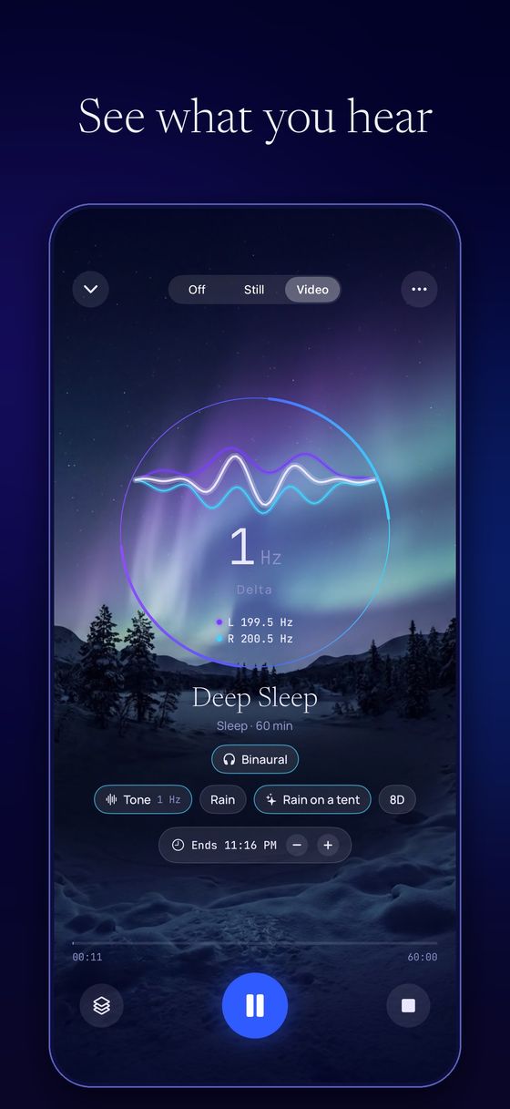 Player with the live Hz ring over an aurora scene