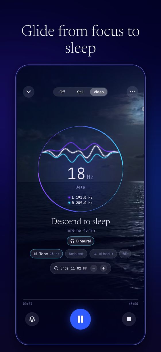 Timeline gliding from focus to sleep